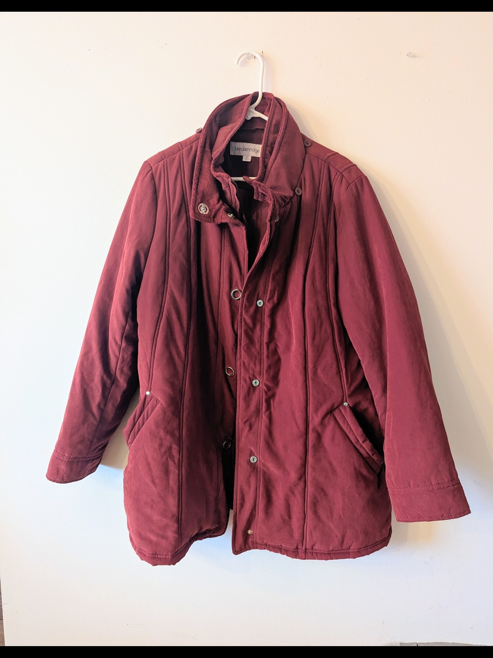 Breckenridge Women Burgundy Quilted Jacket Warm,Layered . Zipper,Side Pockets XL